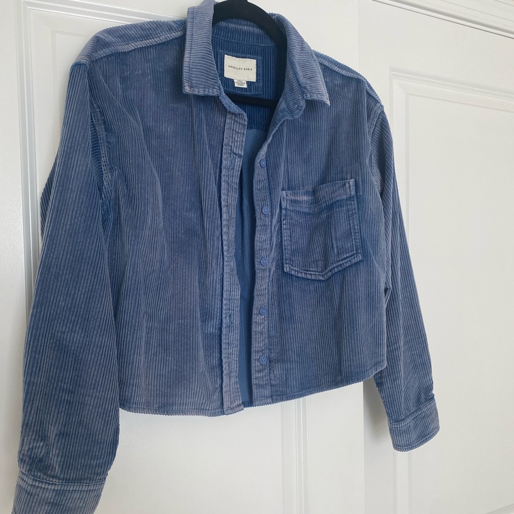 Blue Corduroy Cropped Shacket